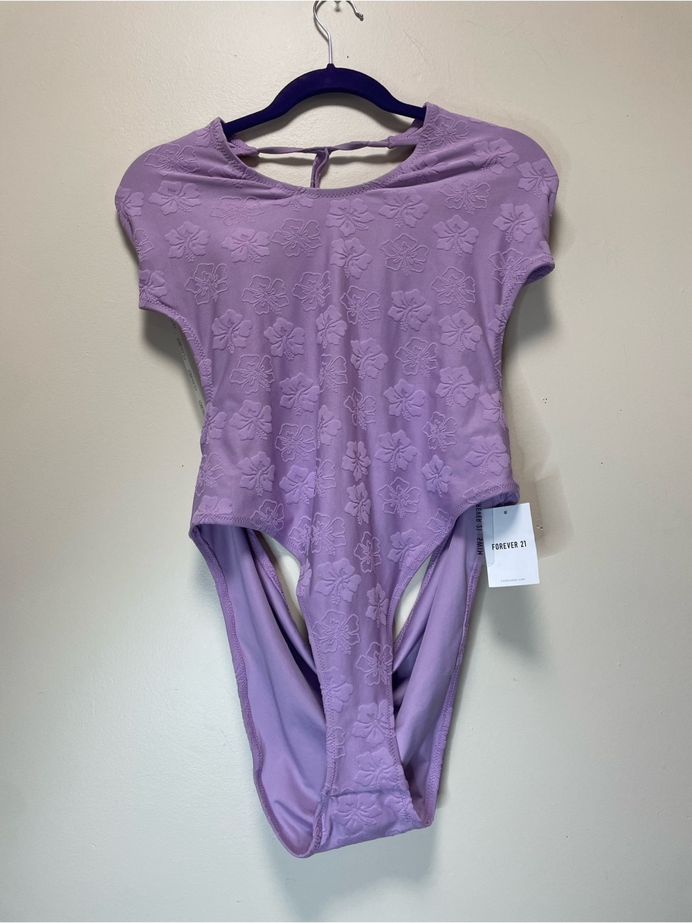 NWT Forever 21 Plus Size Purple Floral Textured One-Piece Swimsuit 3X